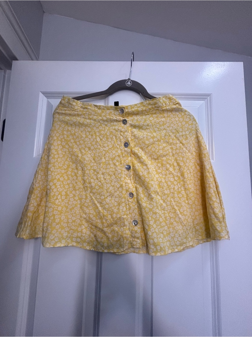 H&M Yellow Floral Button-Front Skater Skirt